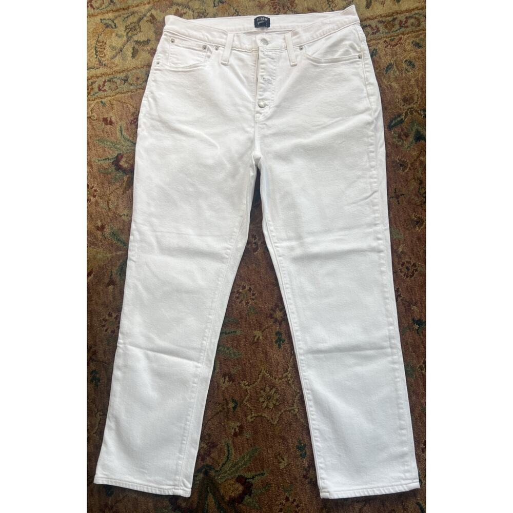 J. Crew 31 Women White Jeans Button Fly Straight-Leg Elevated Relaxed Stretch